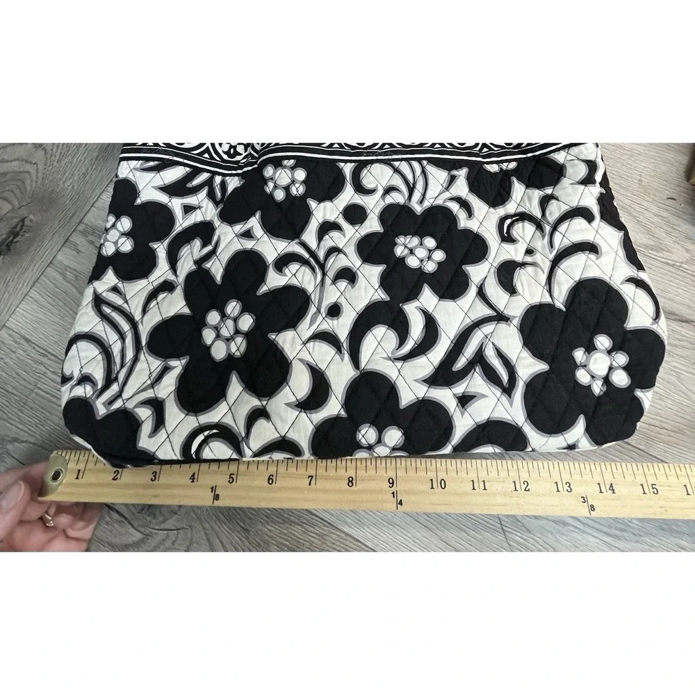 White With Black Floral Handbag By Vera Bradley With Wristlet Cosmetic Bag